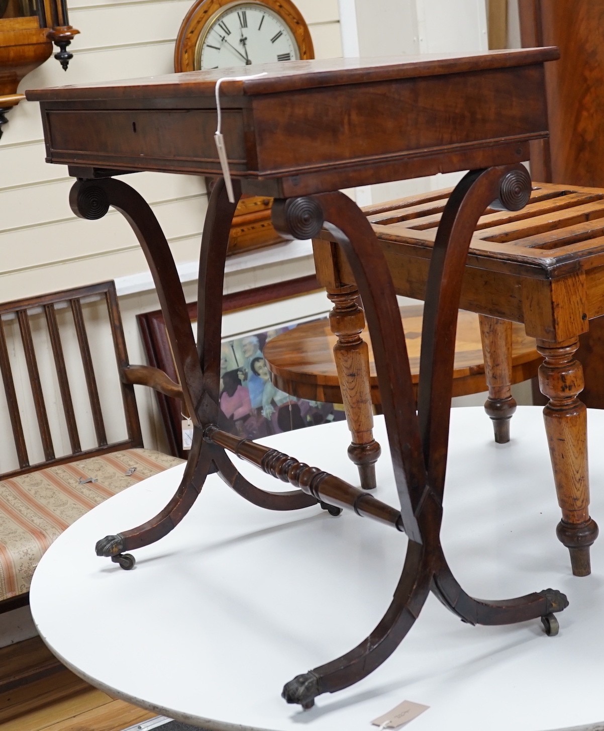 A Regency mahogany work table, width 62cm *Please note the sale commences at 9am.